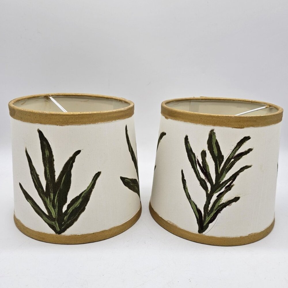 OOAK Handpainted Pair Of 6" Lampshades Leaf Pattern Boho Spring Tropical Decor
